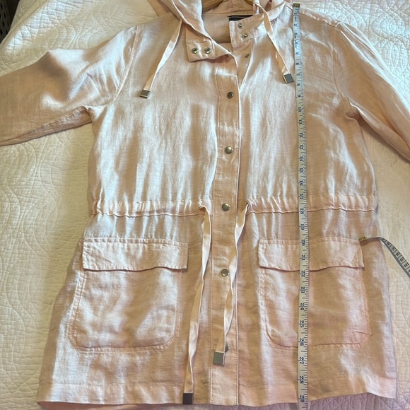 Rachel Roy 100% Linen Hooded Lightweight Jacket Pink Women's Small Snap Pockets - Picture 6 of 8